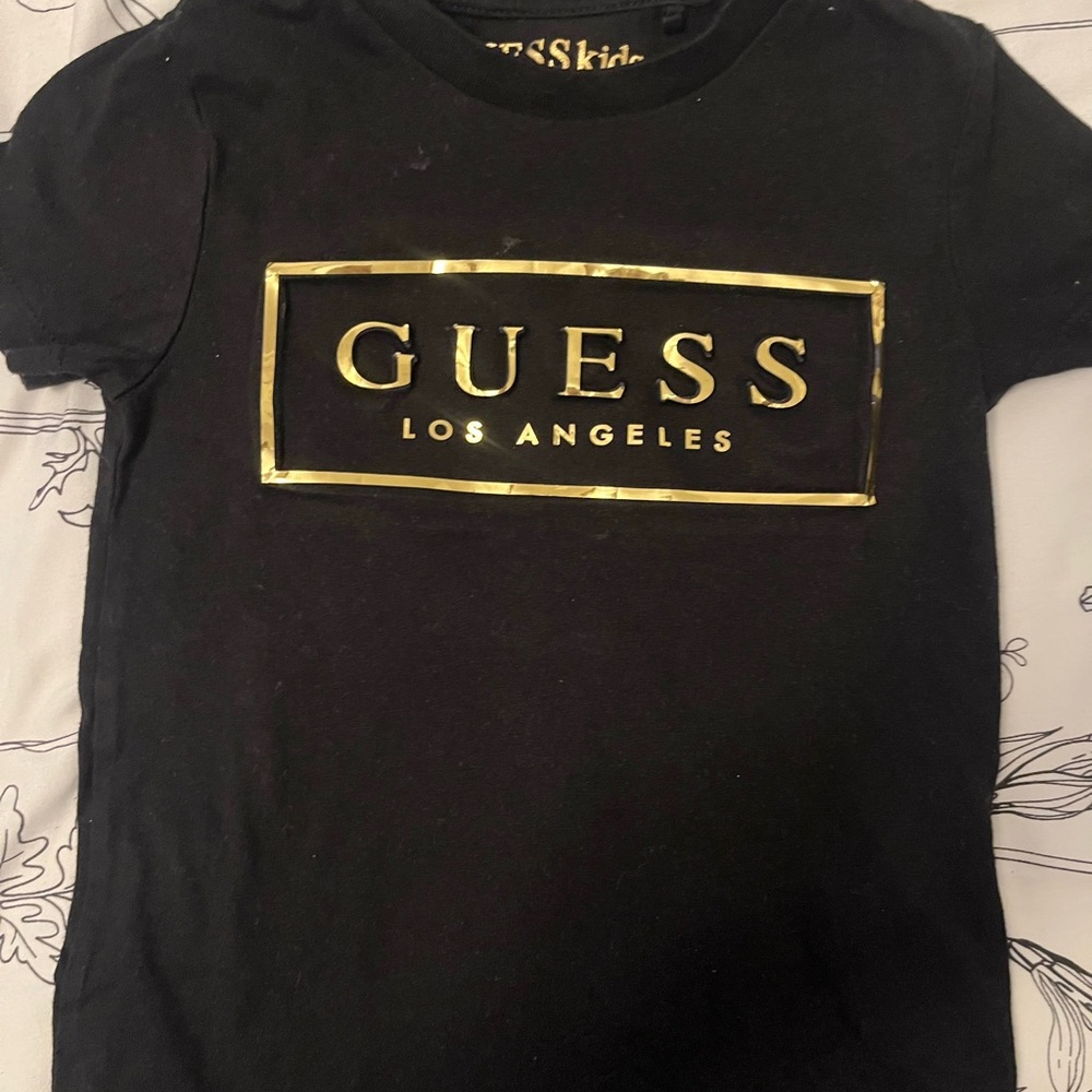GUESS Black Tee with Gold Los Angeles Logo
